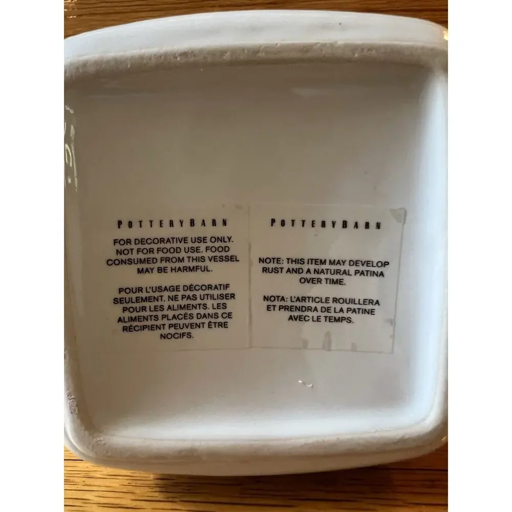 Pottery Barn White Ceramic Canister Galvanized Metal Lid Farmhouse Decor 8”